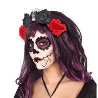 Catrina Stirnband mit Totenkopf und Rosen