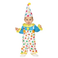 Weißes Clownskostüm mit bunten Tupfen für Babies