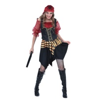 Rotes Piratenkostüm mit Totenkopf für Damen