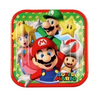 Super Mario Quadratische Teller 18 cm - 8 Stk.