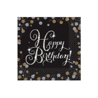 Happy Birthday Champagne Bubble Servietten 16,5 x 16,5 cm - 16 Stk.