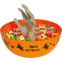 Trick or treat orange Schale mit Hand 25 cm