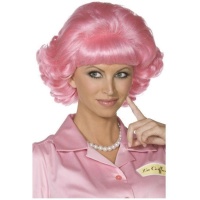 Offiziell lizenzierte Grease Frenchy Pink Kurzer Lockenkopf Lockenperücke