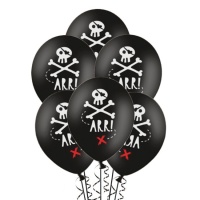 Schwarze Latexballons mit Piratentotenköpfen 30 cm - PartyDeco - 6 Stück