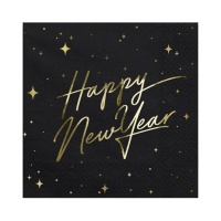 Happy New Year Servietten schwarz 16,5 x 16,5 cm - 20 Stk.