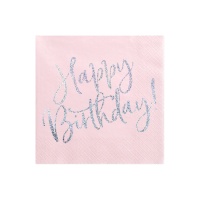 Happy Birthday Blassrosa Servietten 16,5 x 16,5 cm - 20 Stk.