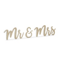 Goldenes Mr und Mrs Holzschild mit Glitter - 50 x 10 cm