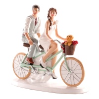 Braut und Bräutigam auf Tandemfahrrad Hochzeitstortenaufleger - 16 x 18 cm