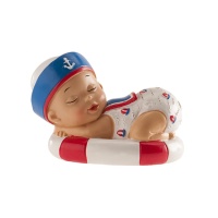 Taufe Kuchen Figur mit Baby Seemann mit Schwimmer - 7 cm