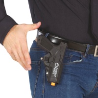 Schwarze Polizeipistole mit 20 cm langem Holster.