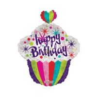 Happy Birthday Mehrfarbig Cupcake Silhouette Ballon 55cm