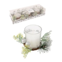 Silberne Weihnachtskerze mit dekoriertem Glas 29,5 x 10,5 x 6,5 cm - 3 Stück