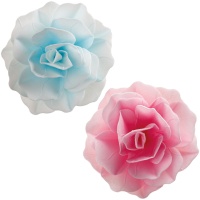 Riesenrosen-Waffeln 12,5 cm in Blau oder Rosa - Dekora - 1 Stück