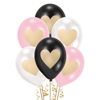 Latex Luftballons mit Herz 27 cm - Amscan - 6 Stk.