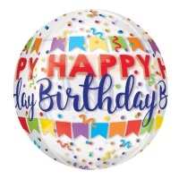 Transparenter Happy Birthday Ballon orbz mit Dekoration 38 x 40 cm - Anagramm