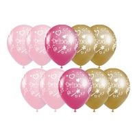 Rosa, fuchsia und gold Prinzessin Ballons 30 cm - 10 Stück.