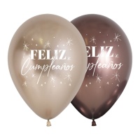 Happy Birthday braune biologisch abbaubare Latexballons 30cm - Sempertex - 12 Stk.