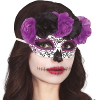 Catrina Maske mit schwarzen und fliederfarbenen Blumen