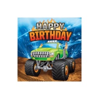 Monster Trucks Happy Birthday Servietten 16,5 x 16,5 cm - 16 Stück.