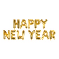 Goldene Happy New Year Buchstaben Ballon 35 cm - PartyDeco