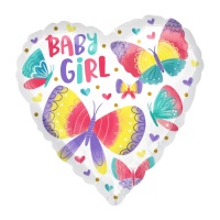 Baby Girl Herz-Ballon mit bunten Schmetterlingen 43cm - Anagramm