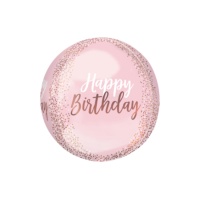 Rosa Orbz Happy Birthday Ballon 38 x 40 cm - Anagramm