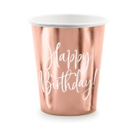 Happy Birthday Pink Gold Cup 260 ml - 6 Stück