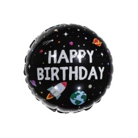 Happy Birthday runder Ballon Galaxie außen 45 cm