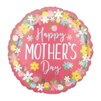 Happy Mother's Day runder Ballon mit Blumen 43 cm - Anagramm