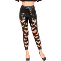 Schwarze Leggings mit Ledersimulation Fledermäuse