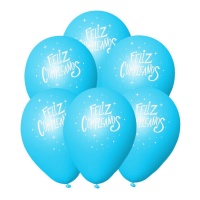 Happy Birthday hellblaue Latex-Ballons 23 cm - 6 Stück