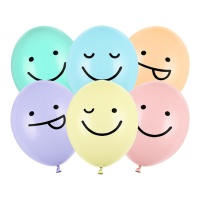 Smiley-Ballons aus Latex, sortiert, 30 cm - PartyDeco - 6 Stück