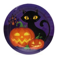 Halloween Kürbis und Katzenteller 22 cm - 6 Stück