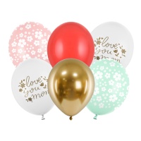 Love you Mum Latex-Ballons 30 cm - PartyDeco - 6 Stück