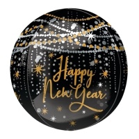 Happy New Year schwarz orbz Ballon 38 x 40 cm - Anagramm