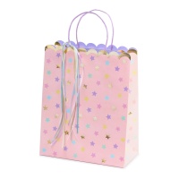 Geschenktüte 32 x 23 x 13 cm rosa bunte Sterne - 1 Stück