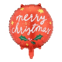 Fröhliche Weihnachten runder roter Ballon 45 cm - PartyDeco