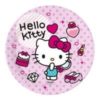 Hello Kitty Teller mit Polka Dots 23 cm - 8 Stück.