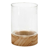 Kerzenhalter aus Glas mit Holzsockel 11,5 x 16 cm - Geschenkdekor