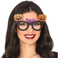 Halloween-Brille mit Kürbissen und Fledermäusen