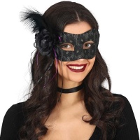 Schwarz bedruckte Maske mit Blume und Feder