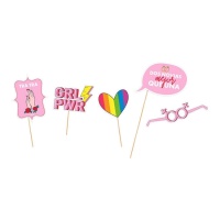 Girl power bachelorette party photocall kit - 5 Stück