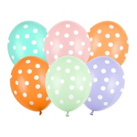 Assortierte Latexballons mit weißen Punkten 30 cm - PartyDeco - 6 Stück