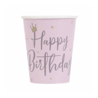 Rosa Happy Birthday Becher mit Kranz 266 ml - 8 Stück