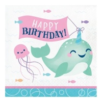 Happy Birthday Narwhal Servietten 16,5 x 16,5 cm - 16 Stück