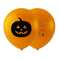 Latex Kürbis und Spinnennetz Halloween Luftballons 74 cm - 2 Stück