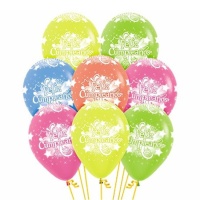 Happy Birthday neonfarbene Latexballons 30 cm - Sempertex - 12 Stk.