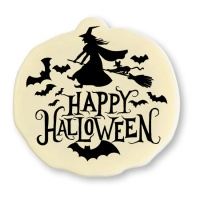 Hexe Happy Halloween Schild aus weißer Schokolade - 54 Stück