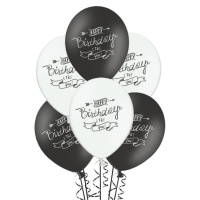 Schwarze und weiße pastellfarbene Latex Happy Birthday Ballons 30 cm - PartyDeco - 50 Stk.