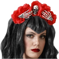 Catrina Stirnband mit roten Blumen und Knochen